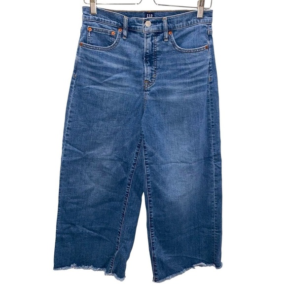 GAP sz 28 High Rise Super Wide-Leg Medium Indigo Crop Women’s Jeans - Picture 2 of 8